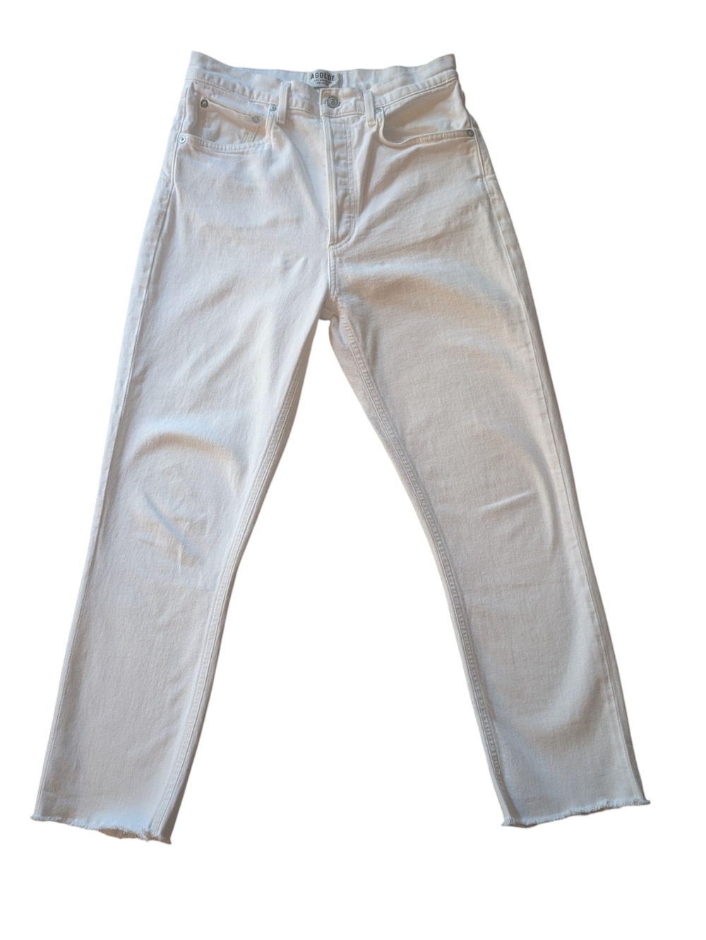 ALGOLDE Riley High Rise Cropped bottom White Jeans Raw Hem